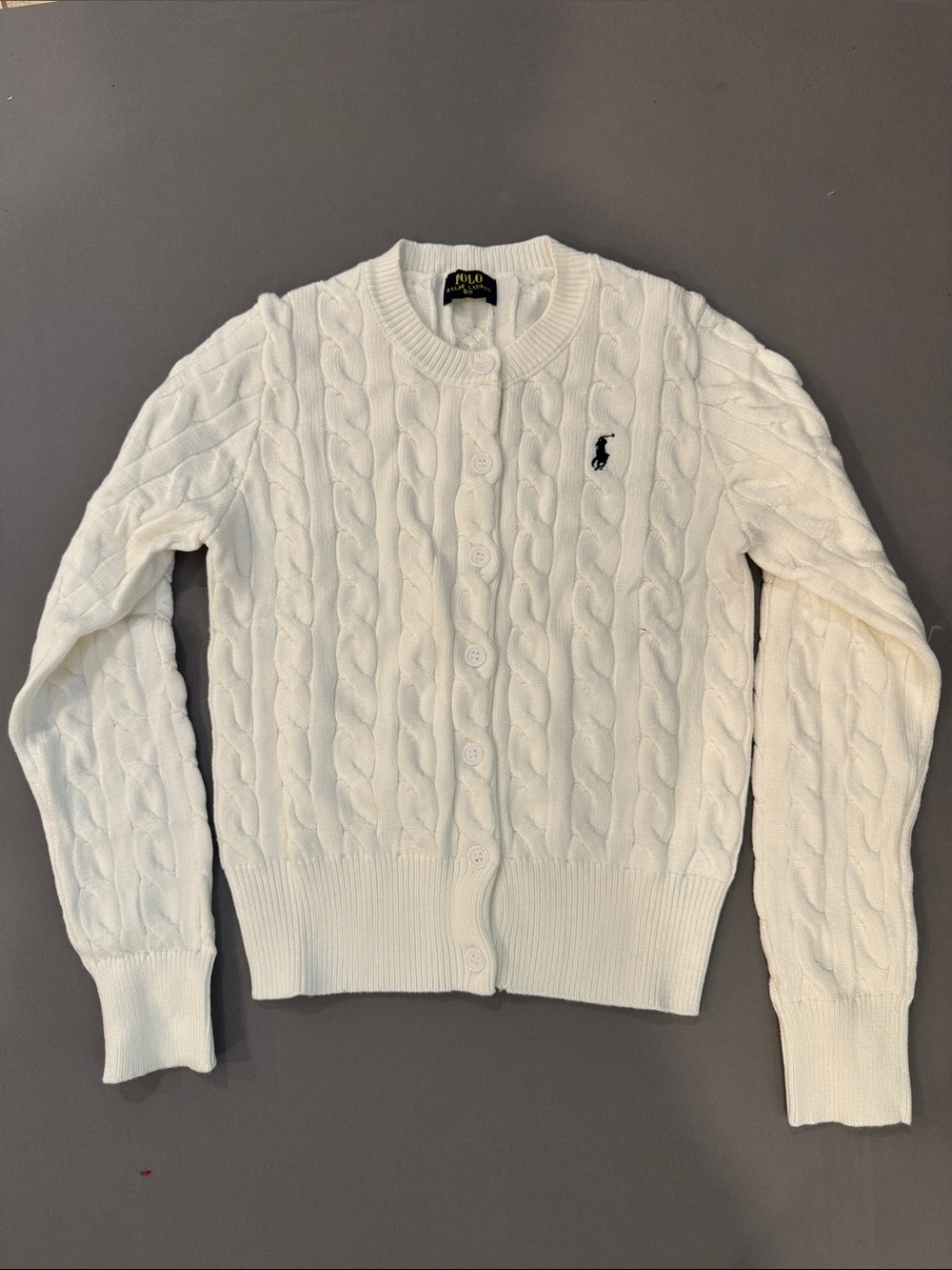 Polo by Ralph Lauren Cream Cable-Knit Button Cardigan